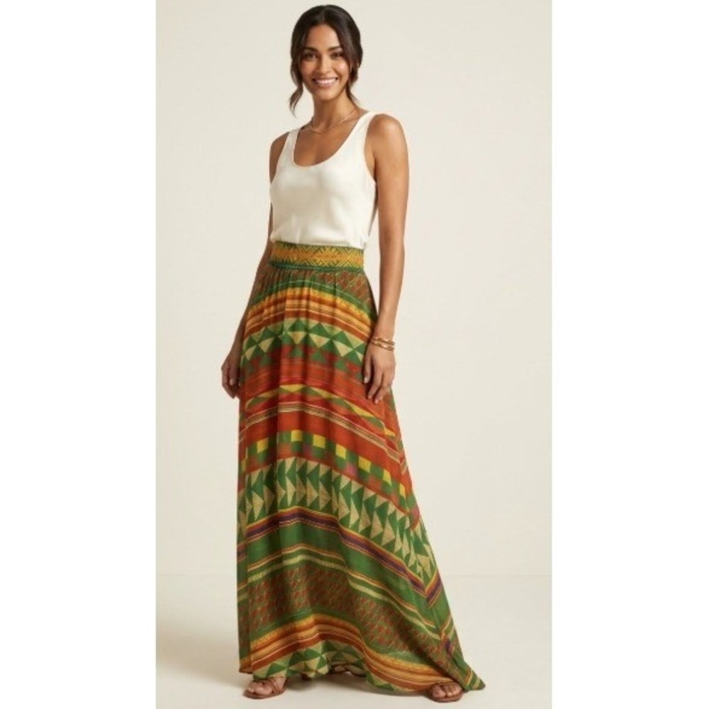 Stella Jean Italy Colorful 100% Silk Geometric Boho $1070 Maxi Skirt Sz 6 Tribal